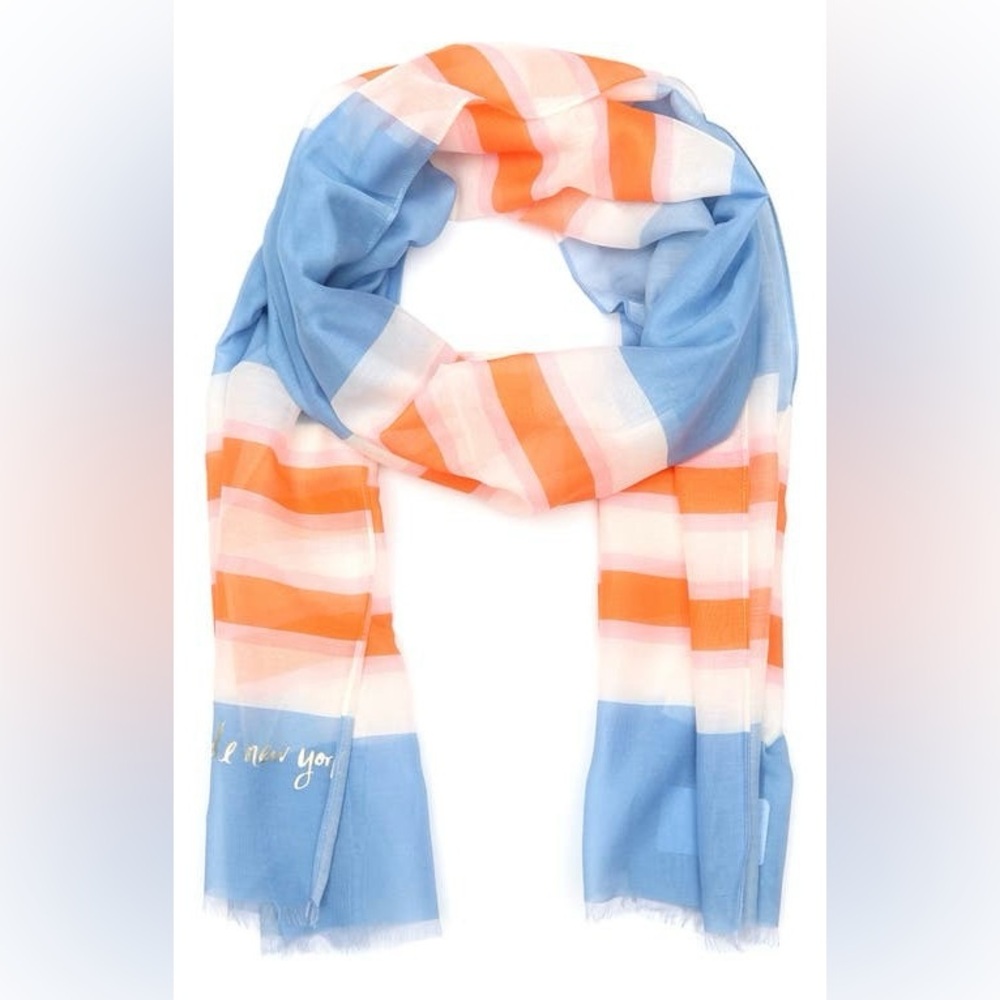 NWT KATE SPADE Springtime Stripe Oblong Scarf Wrap, Orange White Blue, $78 - Picture 1 of 4